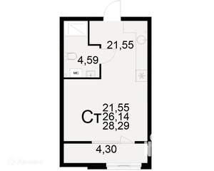 1-к квартира, вторичка, 28м2, 2/22 этаж