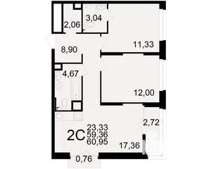 2-к квартира, вторичка, 59м2, 8/25 этаж
