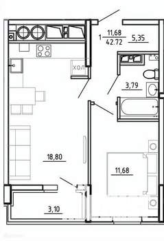 1-к квартира, вторичка, 43м2, 20/26 этаж
