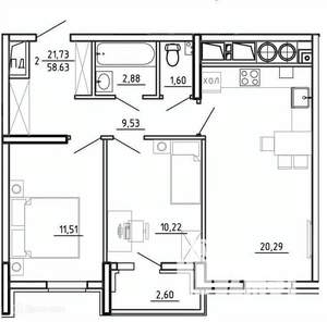 2-к квартира, вторичка, 59м2, 22/26 этаж