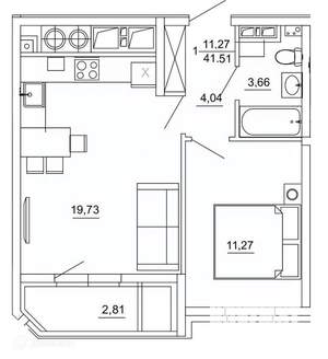 1-к квартира, вторичка, 42м2, 1/26 этаж
