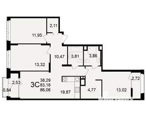 3-к квартира, вторичка, 83м2, 9/25 этаж