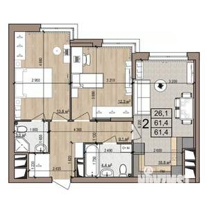 2-к квартира, строящийся дом, 61м2, 15/25 этаж