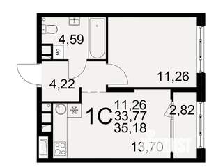 1-к квартира, вторичка, 34м2, 4/22 этаж