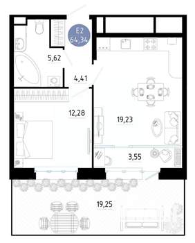 1-к квартира, вторичка, 64м2, 1/20 этаж