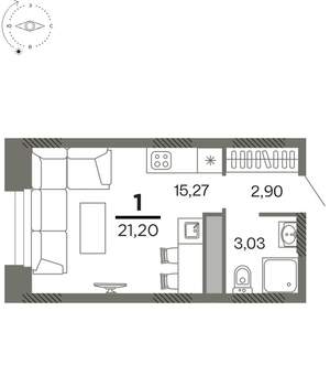 1-к квартира, вторичка, 21м2, 23/26 этаж