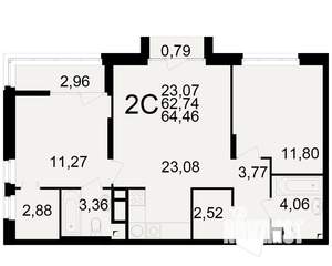 2-к квартира, вторичка, 63м2, 8/25 этаж