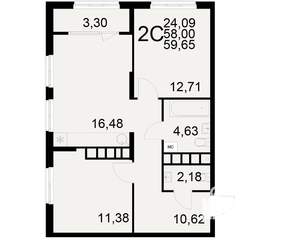 2-к квартира, вторичка, 58м2, 10/21 этаж