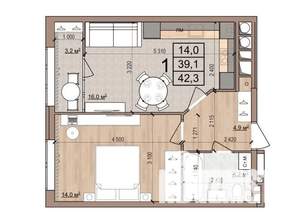 1-к квартира, вторичка, 42м2, 13/17 этаж