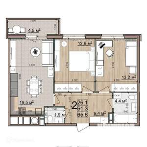 2-к квартира, вторичка, 66м2, 20/26 этаж