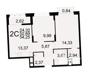 2-к квартира, вторичка, 53м2, 6/25 этаж