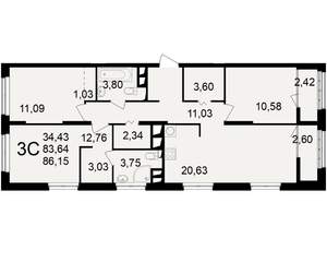 3-к квартира, вторичка, 84м2, 25/25 этаж