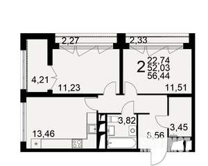2-к квартира, вторичка, 52м2, 15/25 этаж