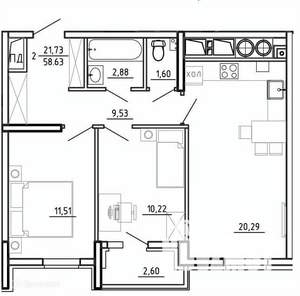 2-к квартира, вторичка, 59м2, 25/26 этаж