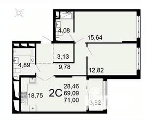 2-к квартира, вторичка, 71м2, 9/26 этаж