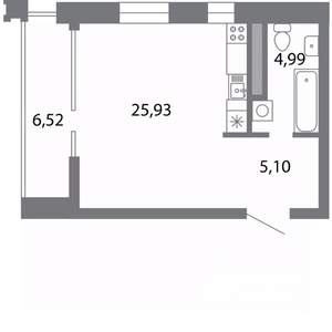 Студия квартира, строящийся дом, 40м2, 4/5 этаж
