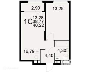 1-к квартира, вторичка, 40м2, 16/22 этаж