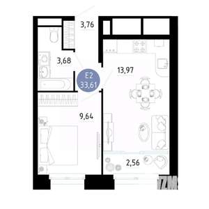 1-к квартира, вторичка, 34м2, 19/25 этаж