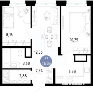 2-к квартира, вторичка, 46м2, 10/14 этаж