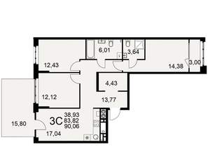3-к квартира, вторичка, 84м2, 2/10 этаж