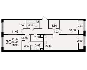 3-к квартира, вторичка, 84м2, 7/25 этаж