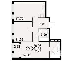 2-к квартира, вторичка, 61м2, 6/25 этаж