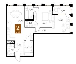2-к квартира, вторичка, 92м2, 3/9 этаж