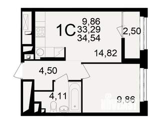 1-к квартира, вторичка, 33м2, 9/25 этаж