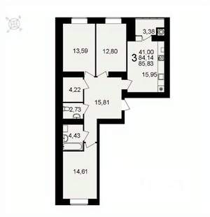 3-к квартира, вторичка, 86м2, 15/16 этаж