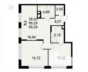 2-к квартира, вторичка, 65м2, 2/24 этаж