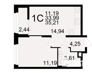 1-к квартира, вторичка, 34м2, 9/25 этаж