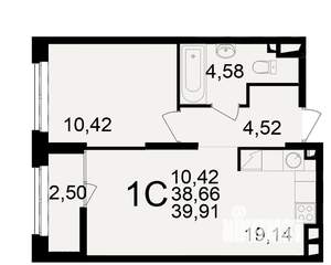 1-к квартира, вторичка, 39м2, 11/25 этаж