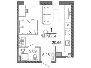 Студия квартира, вторичка, 29м2, 12/25 этаж