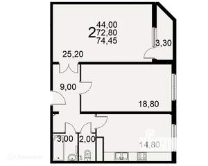 2-к квартира, вторичка, 74м2, 11/18 этаж