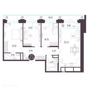 3-к квартира, вторичка, 94м2, 13/19 этаж