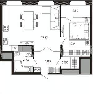1-к квартира, вторичка, 55м2, 5/8 этаж