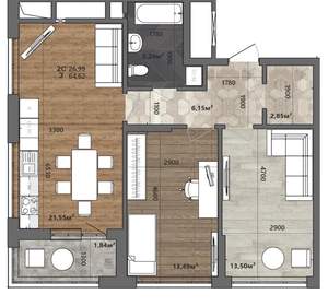 2-к квартира, вторичка, 65м2, 7/25 этаж