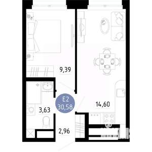 1-к квартира, вторичка, 31м2, 12/14 этаж