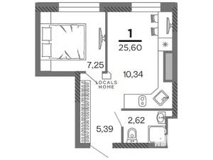 1-к квартира, вторичка, 26м2, 22/25 этаж