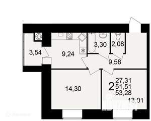 2-к квартира, вторичка, 53м2, 1/16 этаж