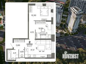 2-к квартира, вторичка, 53м2, 3/26 этаж