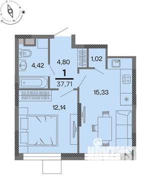 1-к квартира, вторичка, 38м2, 11/22 этаж