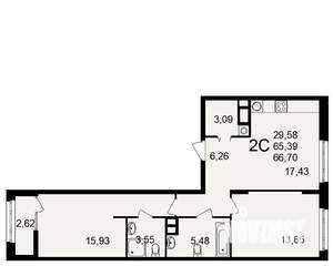 2-к квартира, вторичка, 65м2, 2/25 этаж
