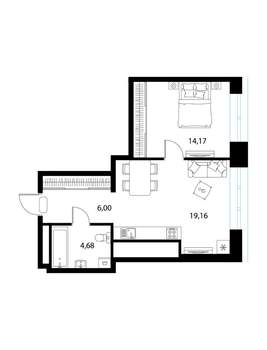 1-к квартира, вторичка, 44м2, 2/17 этаж