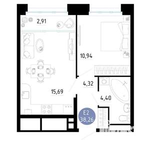 1-к квартира, вторичка, 38м2, 16/25 этаж