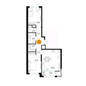 2-к квартира, вторичка, 59м2, 10/25 этаж