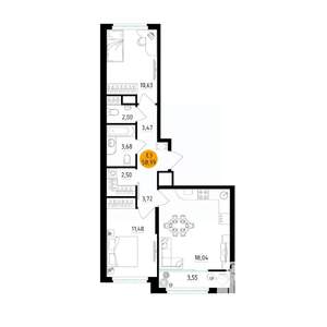 2-к квартира, вторичка, 59м2, 6/25 этаж
