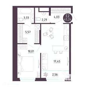 1-к квартира, вторичка, 45м2, 13/19 этаж