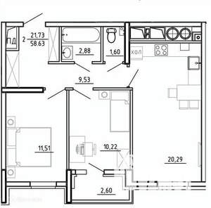 2-к квартира, вторичка, 59м2, 3/26 этаж