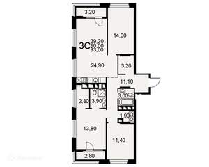 3-к квартира, вторичка, 93м2, 18/26 этаж